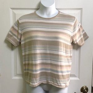 Vintage Casual Corner Women’s Stripe Multi Color Short Sleeve Sweater Sz Large